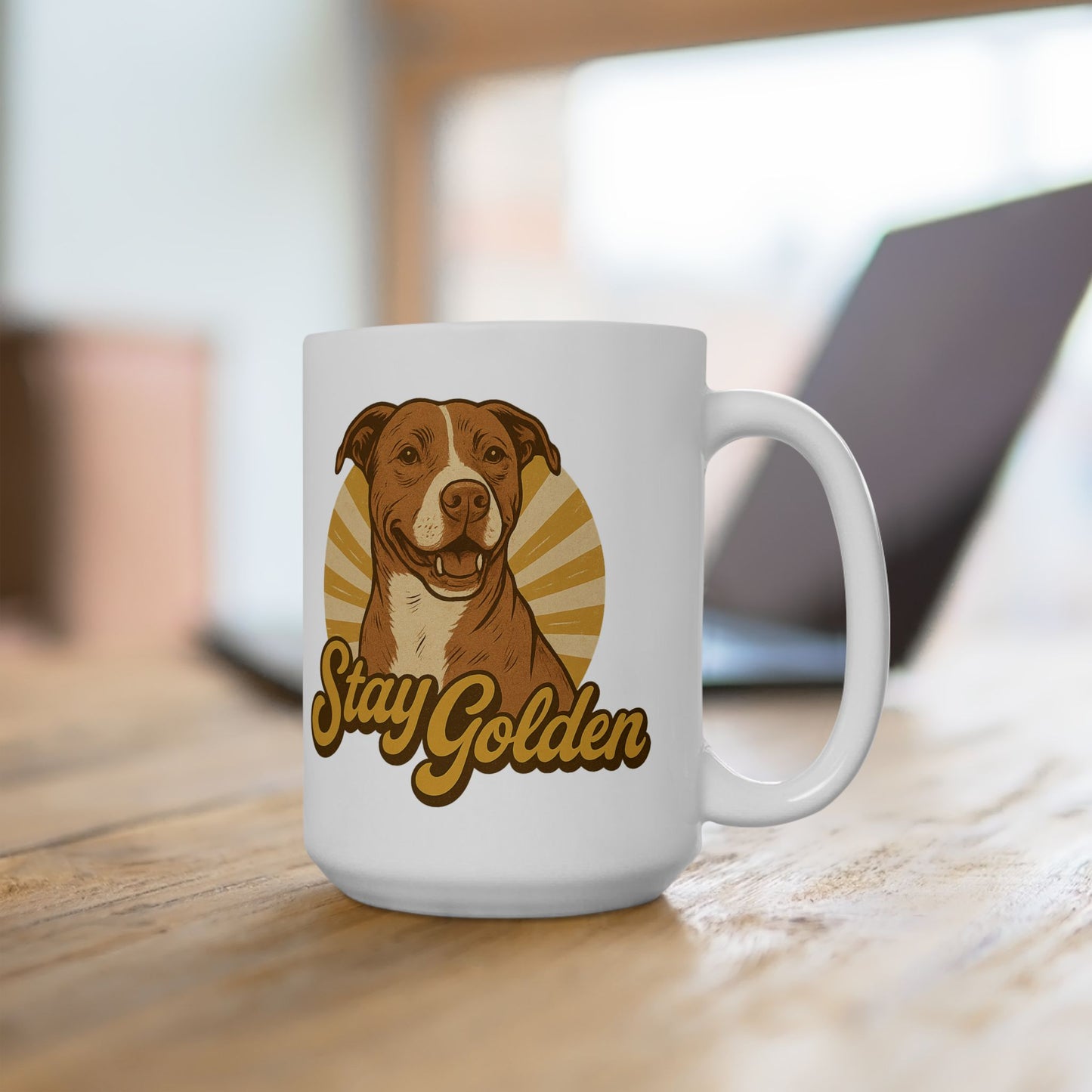 Stay Golden Mug – Vintage Pitbull Design Inspired by Nala