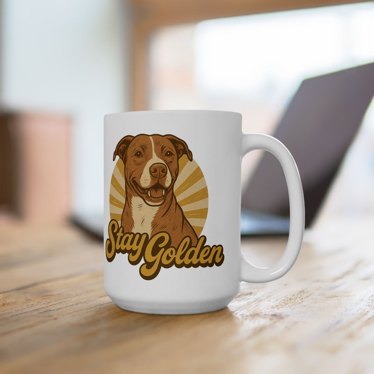 Stay Golden Mug – Vintage Pitbull Design Inspired by Nala