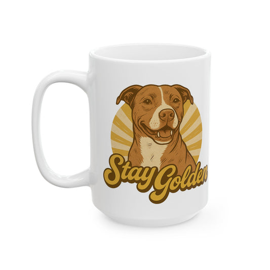 Stay Golden Mug – Vintage Pitbull Design Inspired by Nala