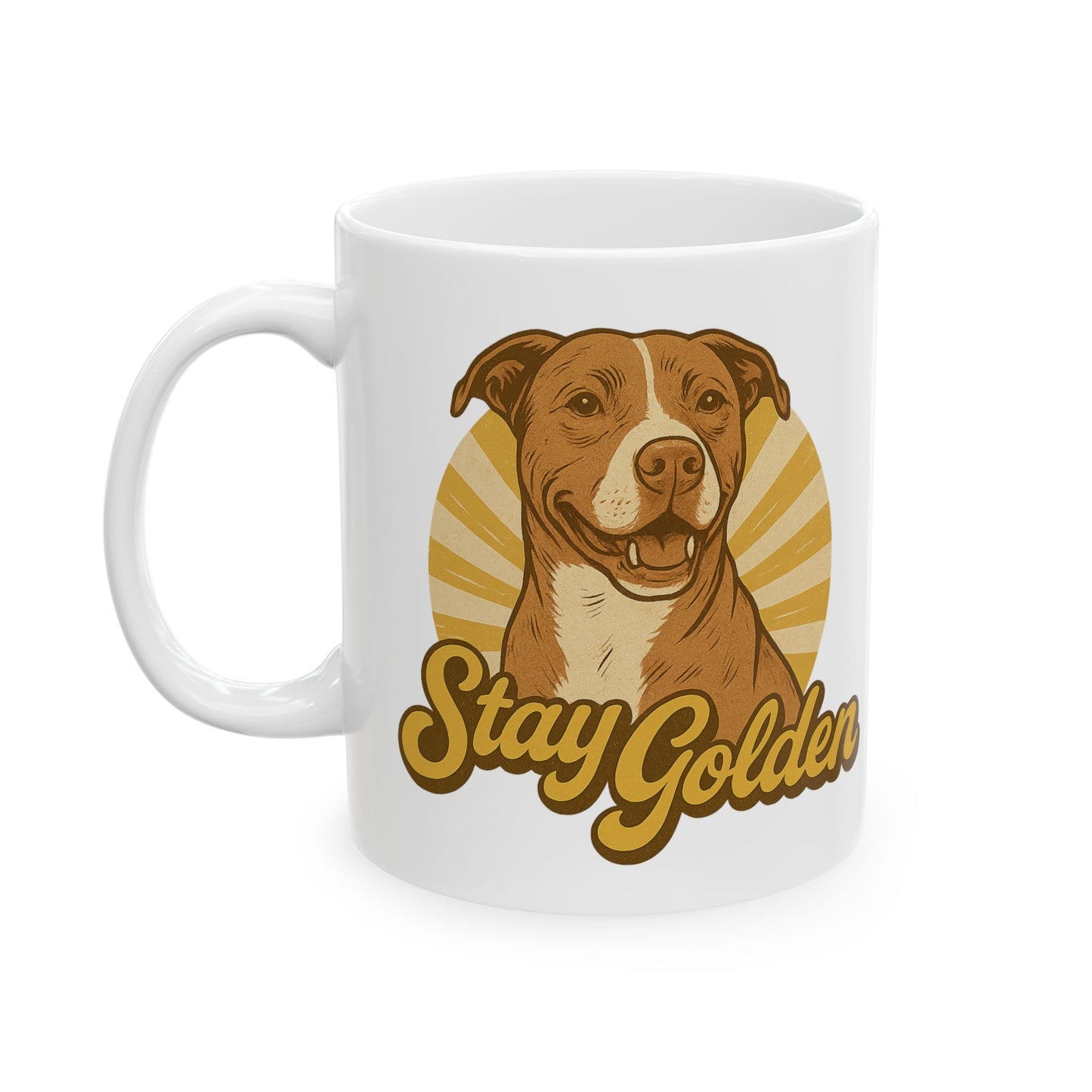 Stay Golden Mug – Vintage Pitbull Design Inspired by Nala