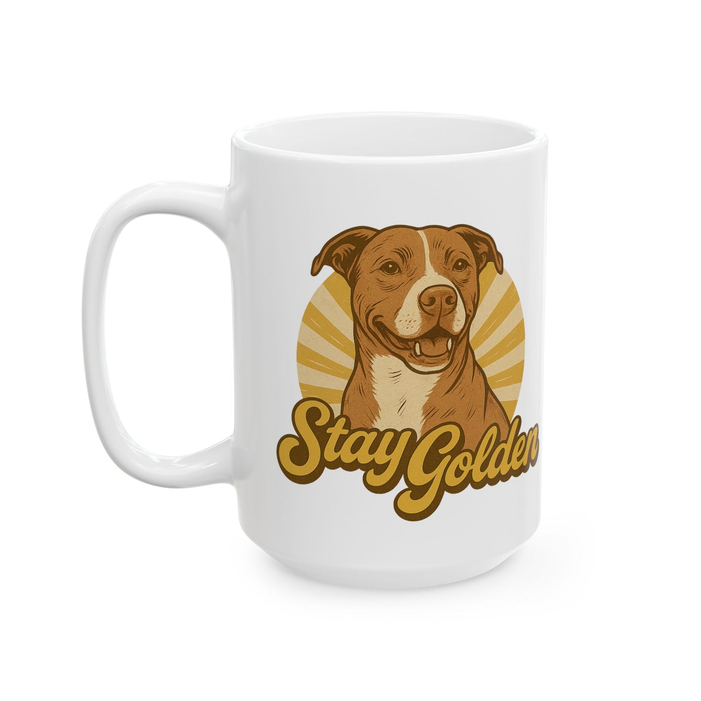 Stay Golden Mug – Vintage Pitbull Design Inspired by Nala